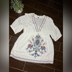 WD.NY Women white embroidered v neck blouse tunic sz 1X